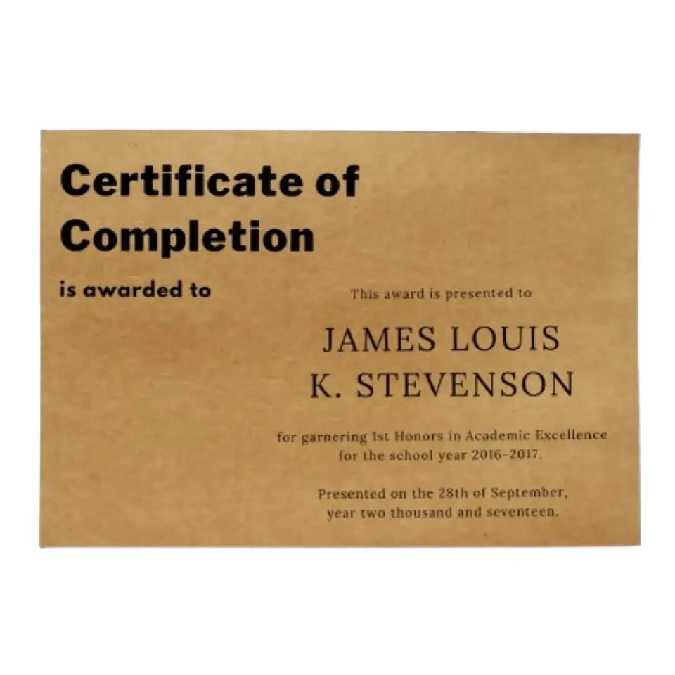 Brown Paper Certificates  8.5*11 Inches

